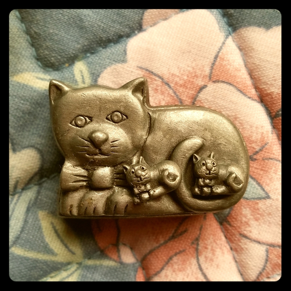 Vintage Torino pewter cat trinket box set